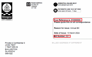 Illustration of location of the Council Tax Reference Number