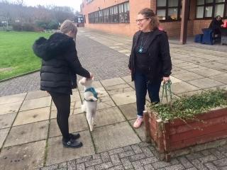 Kathryn and Kara with Charlie the dog