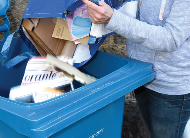 blue recycling bin