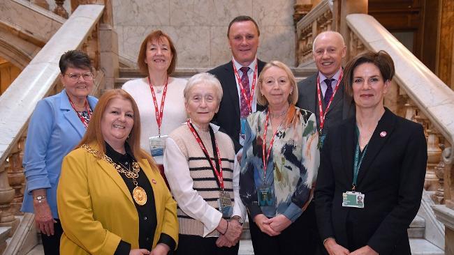 Left to Right in photo: (back) Linda Burr, Elizabeth MacLaren, Colin Johnston, Stewart Curran,(front)  Lord Provost, Anne Houston, Ellen MacDonald, Susan Millar Chief Executive