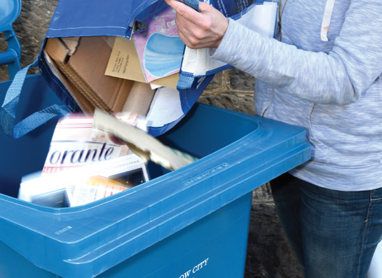 blue recycling bin 