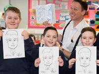 Pupils pictured with artist